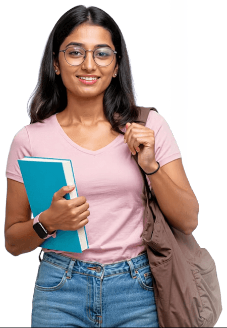 A smiling student holding a book
